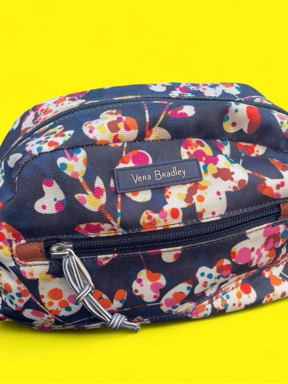 Vera Bradley butterfly Flutter Navy Floral Cosmetic Makeup with Multicolor Dots